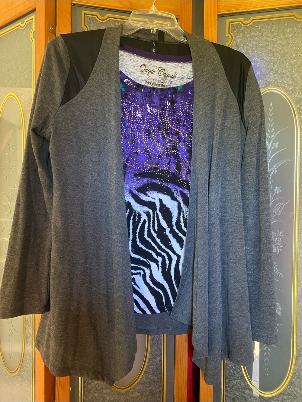 Onque Casuals  Embellished Scoopneck Top with Allie & Rob light weight cardigan
